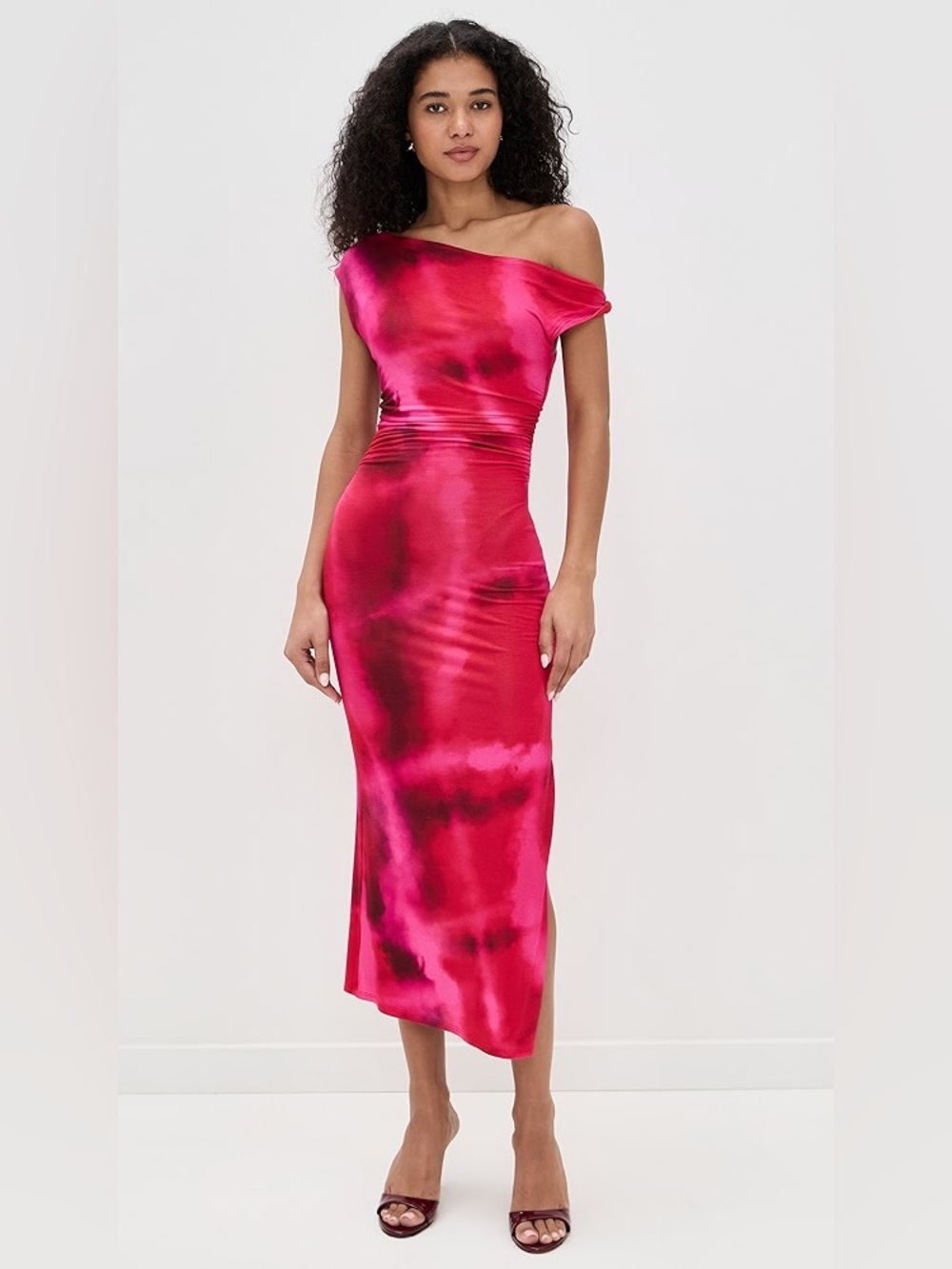 Amanda Uprichard Jennan slit maxi dress in tie dye red pink - m